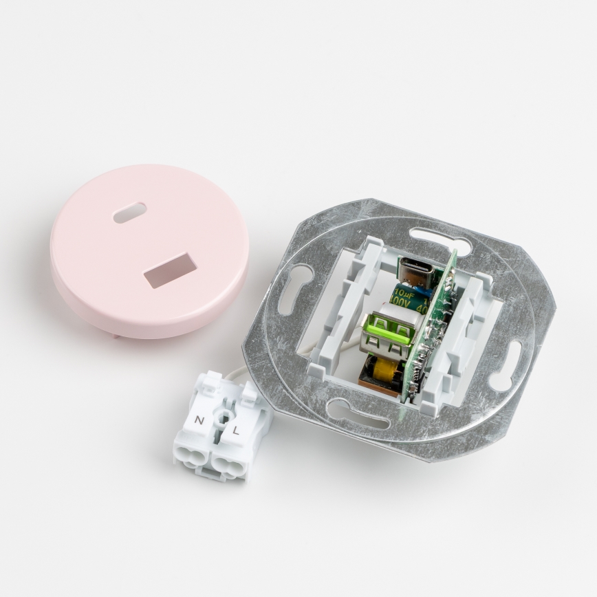 Kliklap - Retro USB-stopcontact (USB-A + USB-C) met afdekraam, oudroze