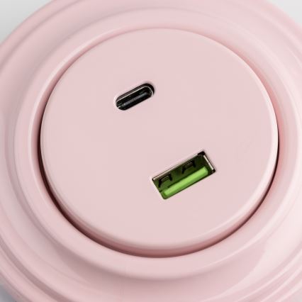 Kliklap - Retro USB-stopcontact (USB-A + USB-C) met afdekraam, oudroze