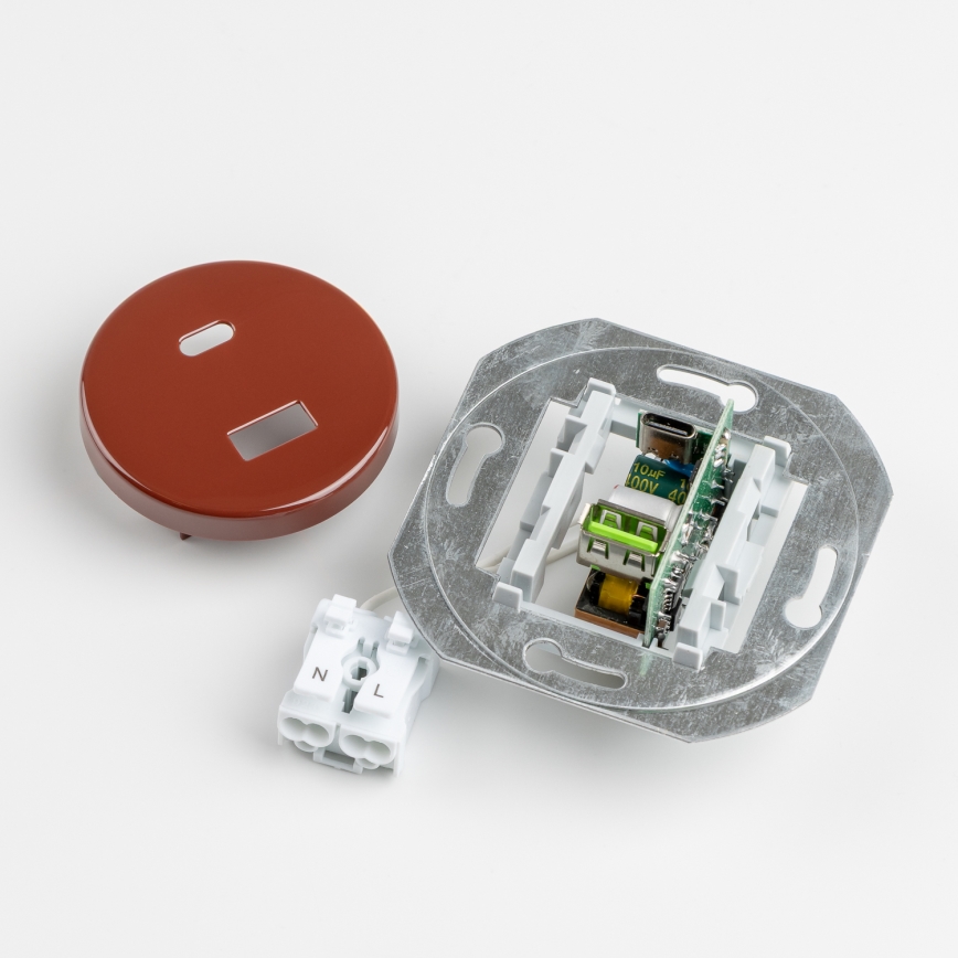 Kliklap - Retro USB-wandcontactdoos A+C met afdekraam, bruin