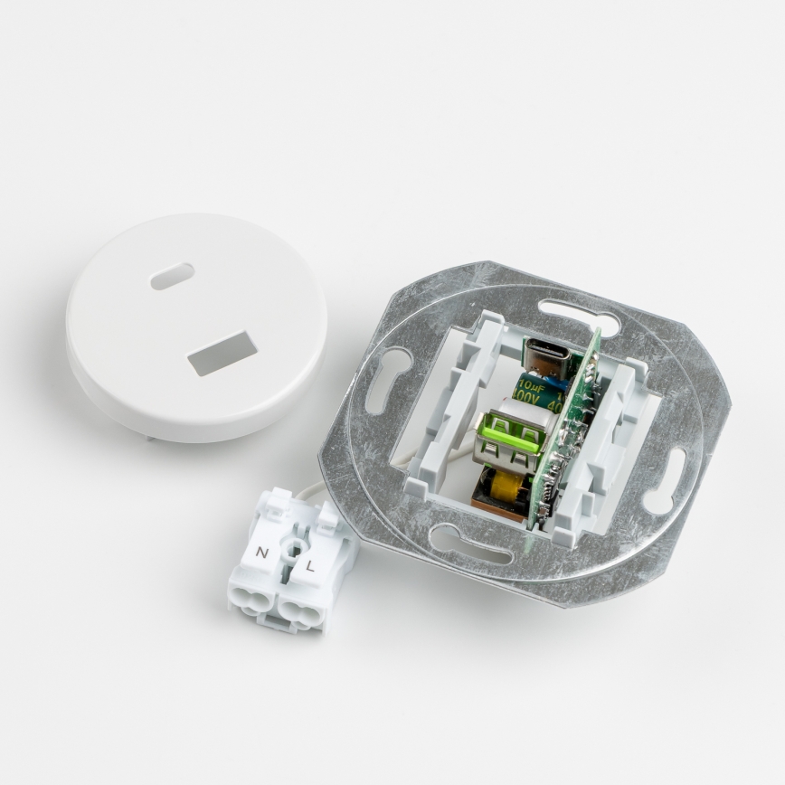 Kliklap - Retro USB-wandcontactdoos A+C met afdekraam, sneeuwwit