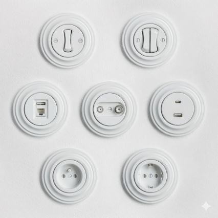 Kliklap - Retro USB-wandcontactdoos A+C met afdekraam, sneeuwwit