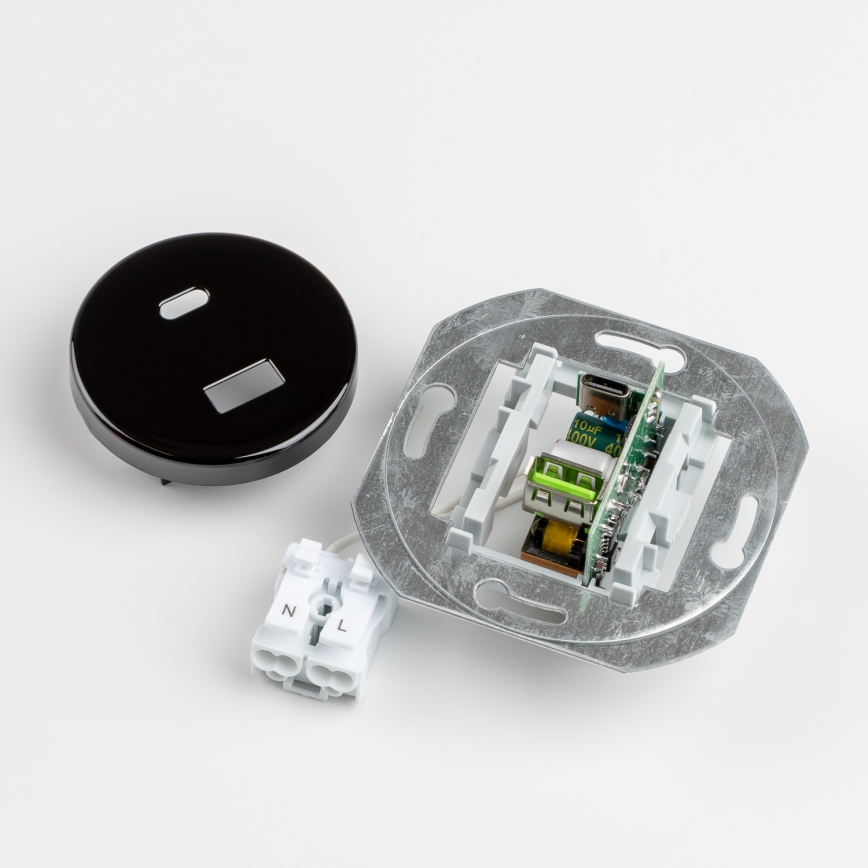 Kliklap - Retro USB-wandcontactdoos met USB-A en USB-C, zwart frame