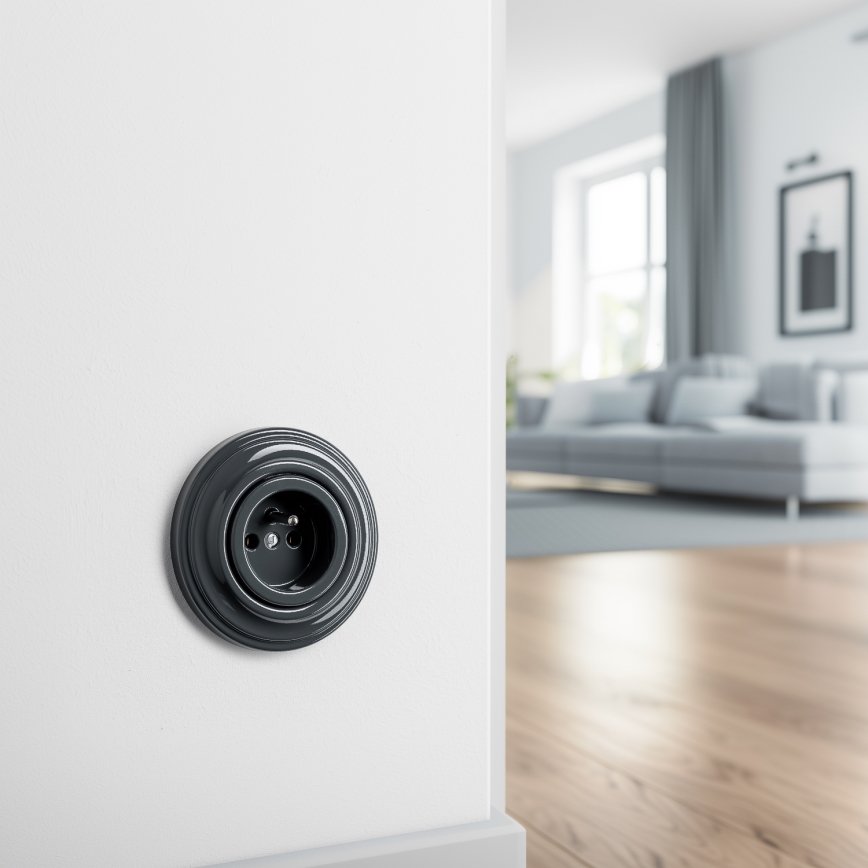 Kliklap - Retro wandcontactdoos met afdekraam 230V antraciet