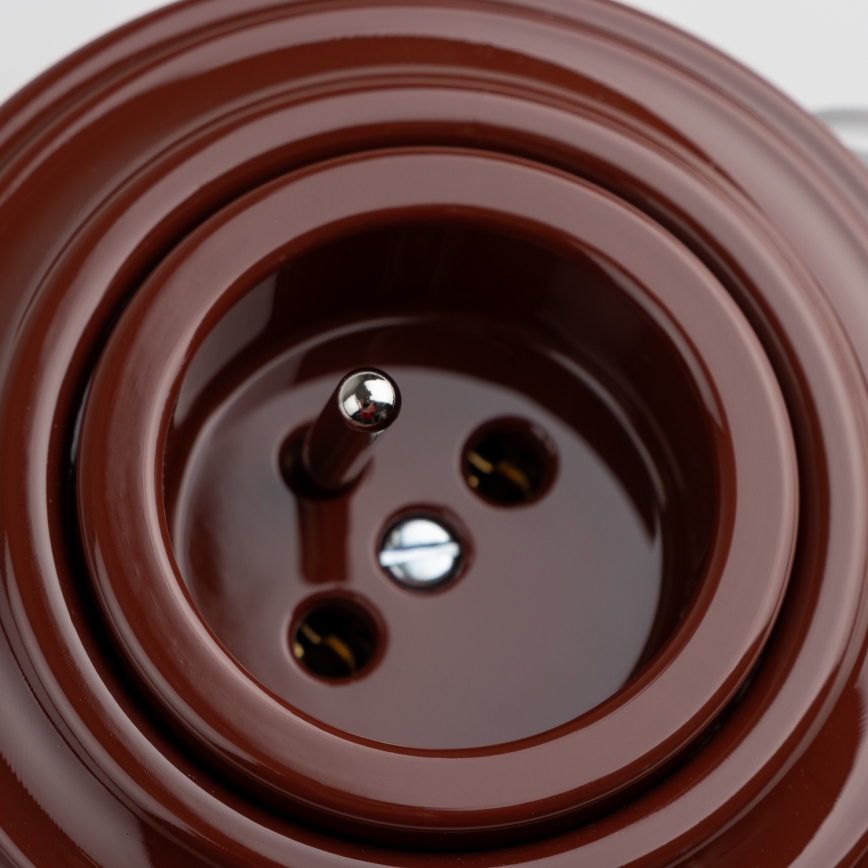 Kliklap - Retro wandcontactdoos met afdekraam 230V bruin