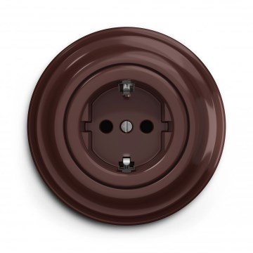 Kliklap - Retro wandcontactdoos met afdekraam SCHUKO 230V/16A bruin