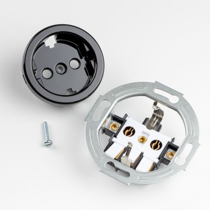 Kliklap - Retro wandcontactdoos met afdekraam SCHUKO 230V/16A zwart