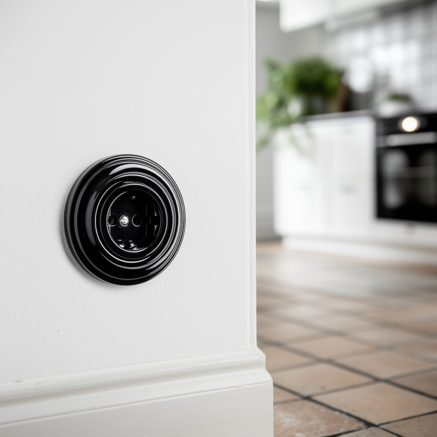 Kliklap - Retro wandcontactdoos met afdekraam SCHUKO 230V/16A zwart