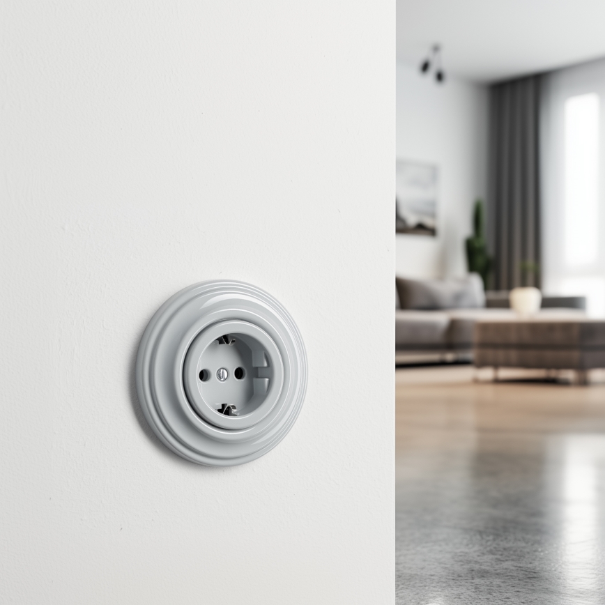 Kliklap - Retro wandcontactdoos met SCHUKO-frame 230V/16A grijs