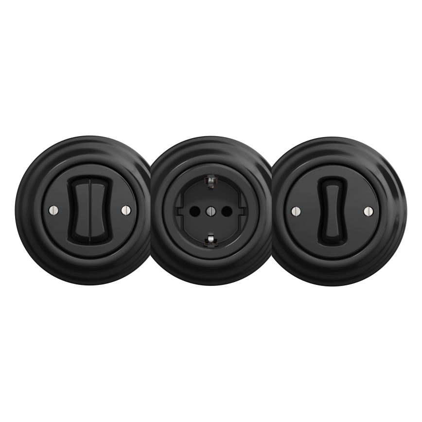 Kliklap - Retro wandcontactdoos zonder afdekraam SCHUKO 230V/16A zwart