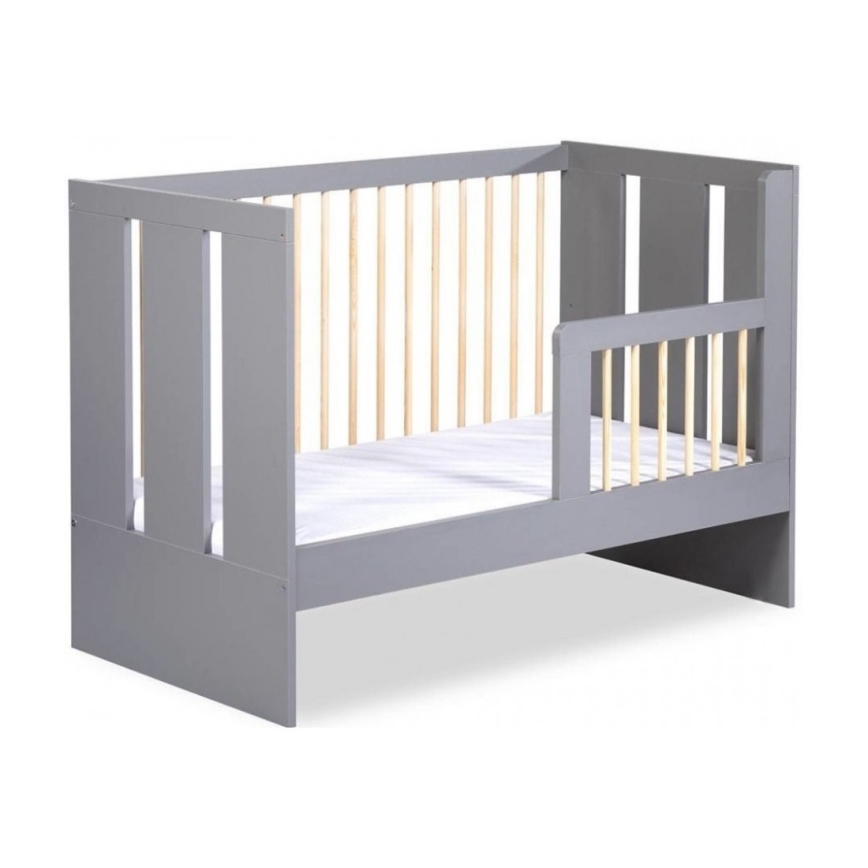 KLUPŚ - Babybed + veiligheidshekje PAULINE 120x60 cm grenen/grijs