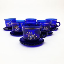Koffie set blauw met een boeketmotief