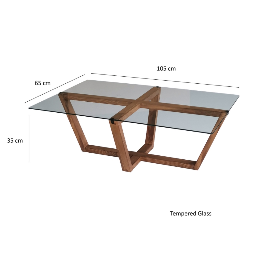 Koffie Tafel AMALFI 35x105 cm grenen/doorzichtig