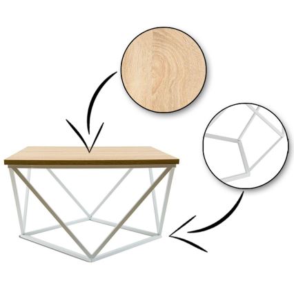 Koffie Tafel CURVED 60x60 cm wit/beige