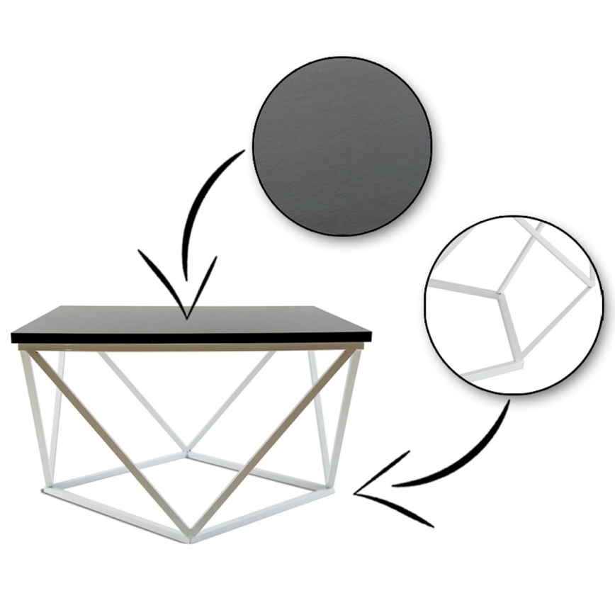 Koffie Tafel CURVED 60x60 cm wit/zwart