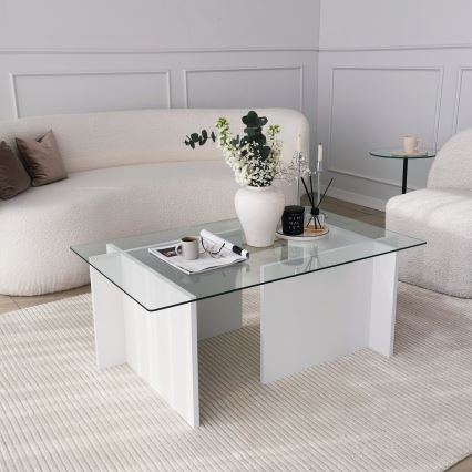 Koffie Tafel ESCAPE 40x105 cm wit/doorzichtig