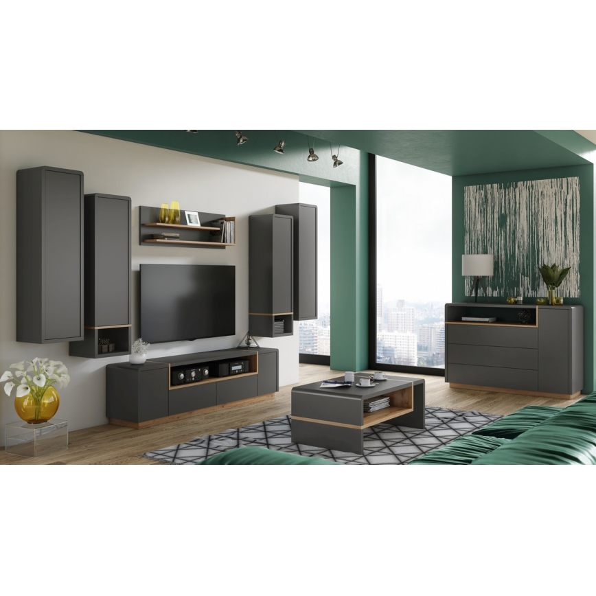 Koffie Tafel FRED antraciet/eiken artisan