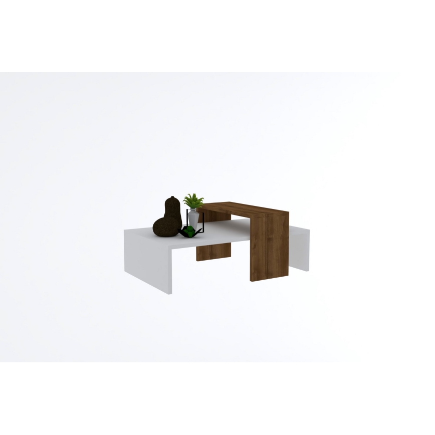 Koffie Tafel GLOW 32x80 cm wit/bruin