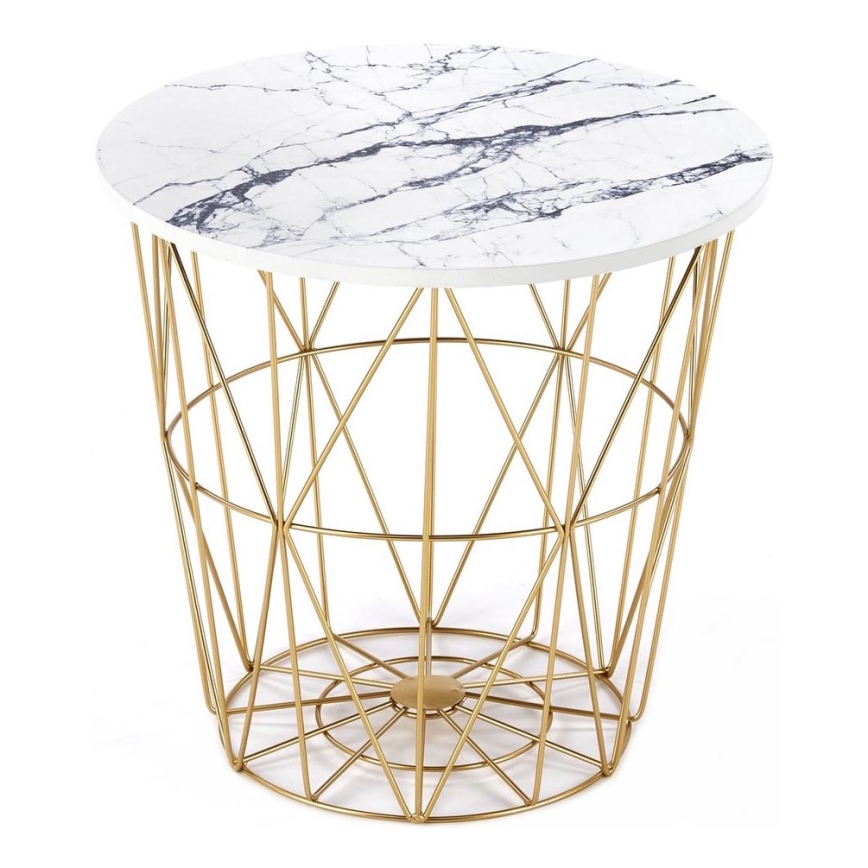 Koffie Tafel HARISSA 41x42 cm goud/wit marmeren decor