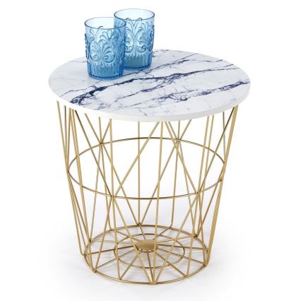 Koffie Tafel HARISSA 41x42 cm goud/wit marmeren decor