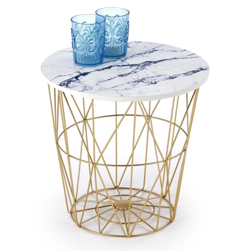 Koffie Tafel HARISSA 41x42 cm goud/wit marmeren decor