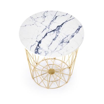 Koffie Tafel HARISSA 41x42 cm goud/wit marmeren decor