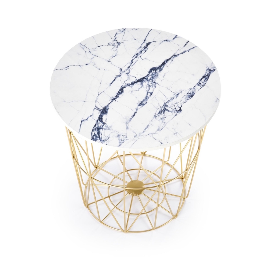 Koffie Tafel HARISSA 41x42 cm goud/wit marmeren decor
