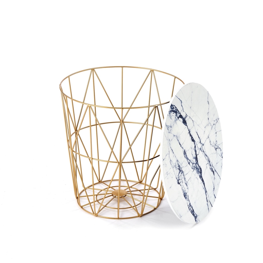 Koffie Tafel HARISSA 41x42 cm goud/wit marmeren decor
