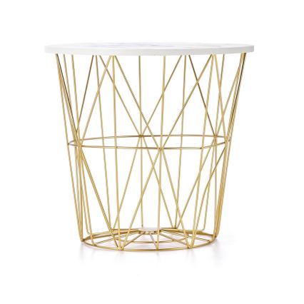 Koffie Tafel HARISSA 41x42 cm goud/wit marmeren decor