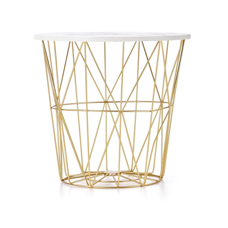 Koffie Tafel HARISSA 41x42 cm goud/wit marmeren decor
