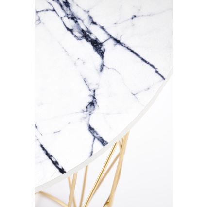 Koffie Tafel HARISSA 41x42 cm goud/wit marmeren decor