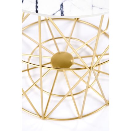 Koffie Tafel HARISSA 41x42 cm goud/wit marmeren decor