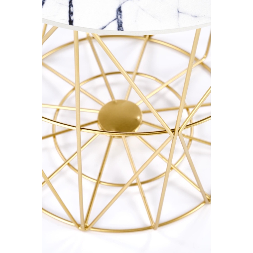 Koffie Tafel HARISSA 41x42 cm goud/wit marmeren decor
