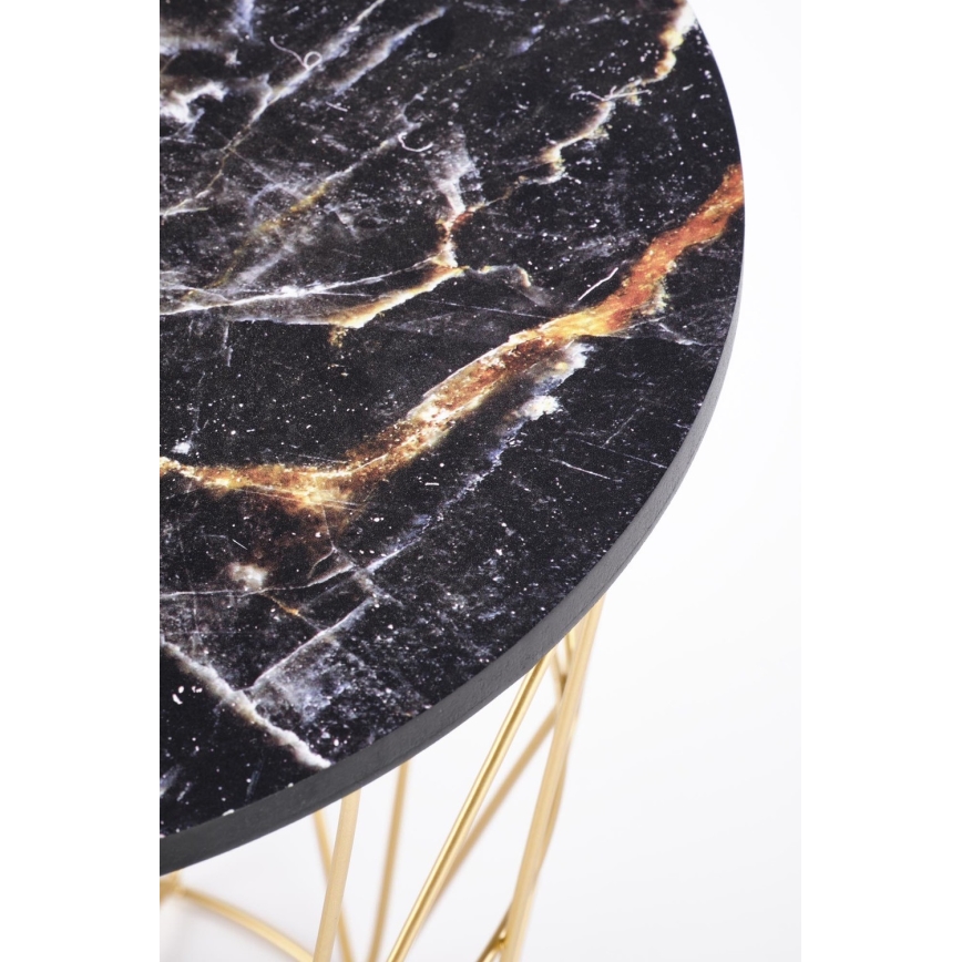 Koffie Tafel HARISSA 41x42 cm goud/zwart marmeren decor
