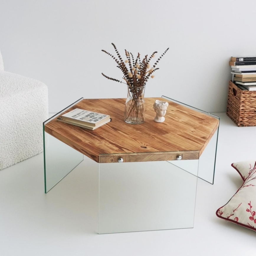 Koffie Tafel HEXAGON 35x80 cm dennen