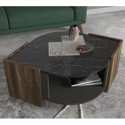 Koffie Tafel MARBEL 40x75 cm bruin/zwart