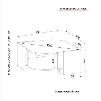 Koffie Tafel MARBEL 40x75 cm bruin/zwart