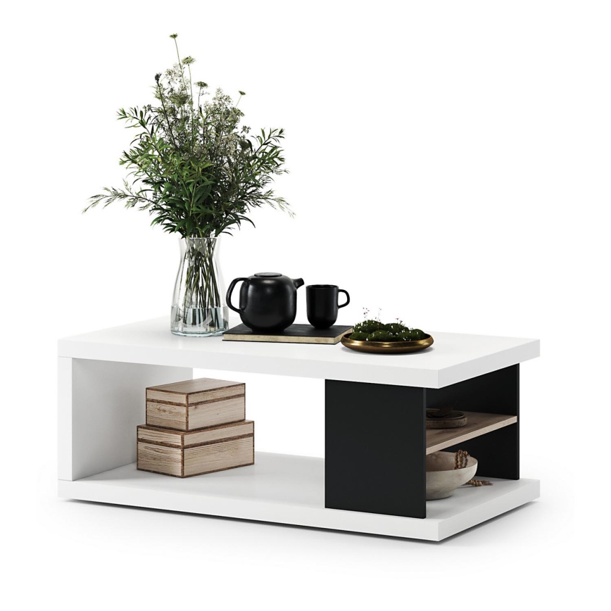 Koffie Tafel met een plank en opslagruimte LORA wit/zwart