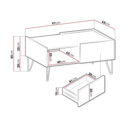 Koffie Tafel NARINE 45x97 cm antraciet/zwart/goud