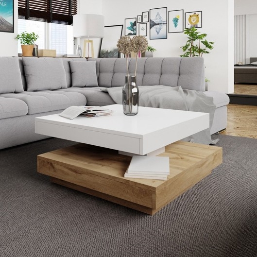 Koffie Tafel NENANI 34x70 cm wit/eiken wotan