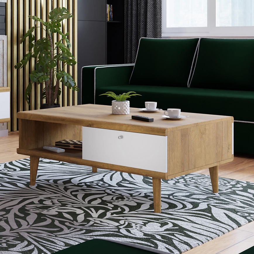 Koffie Tafel PRIMO 46x107 cm eiken riviera/wit
