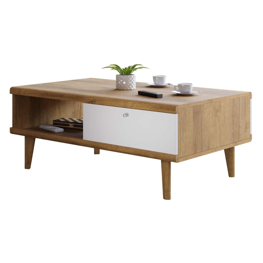 Koffie Tafel PRIMO 46x107 cm eiken riviera/wit