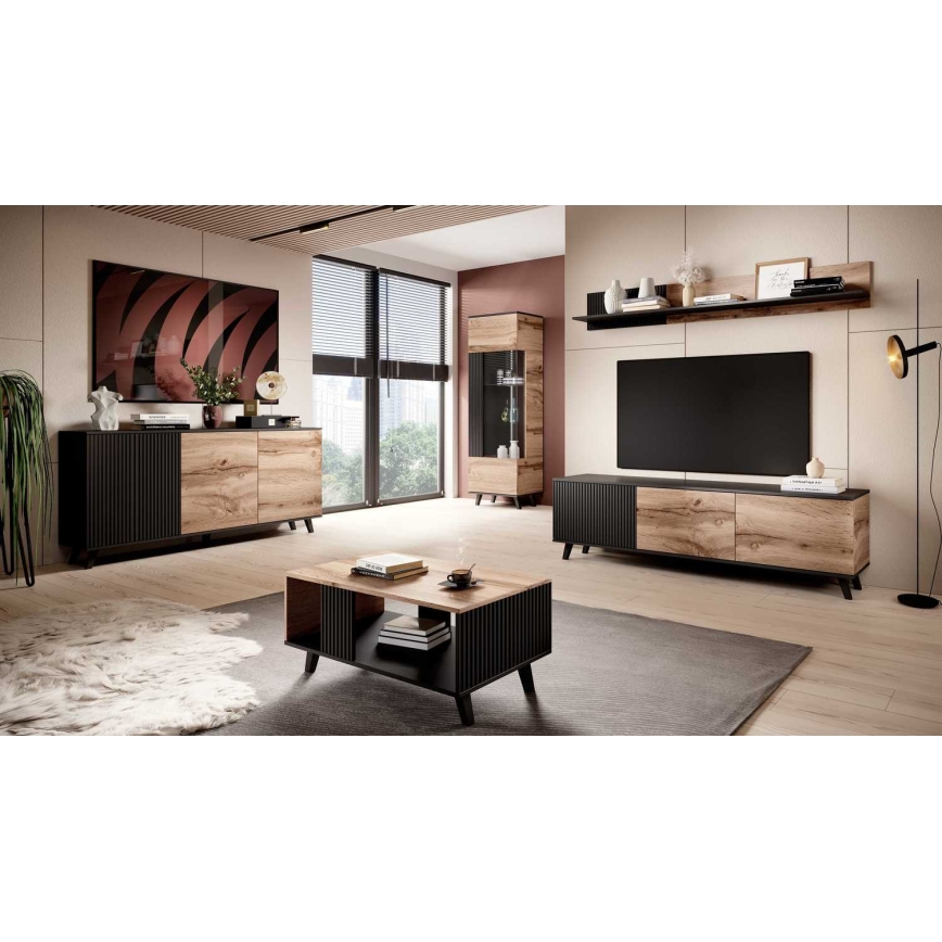 Koffie Tafel RANDOM 40x92 cm zwart/eiken wotan