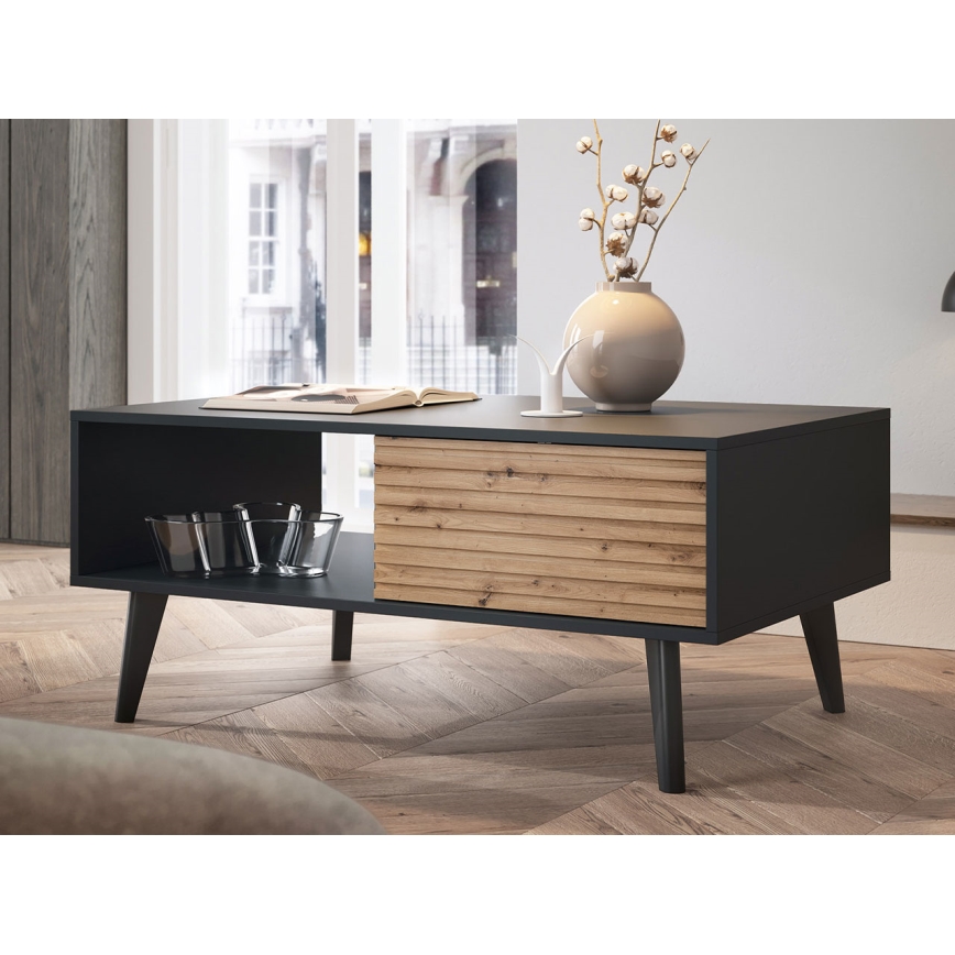 Koffie Tafel WILLOW 46x104 cm zwart/eiken ambachts