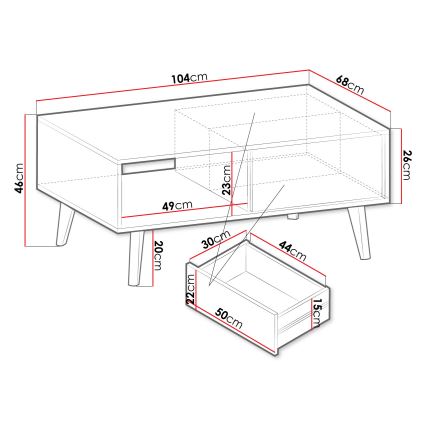 Koffie Tafel WILLOW 46x104 cm zwart/eiken ambachts
