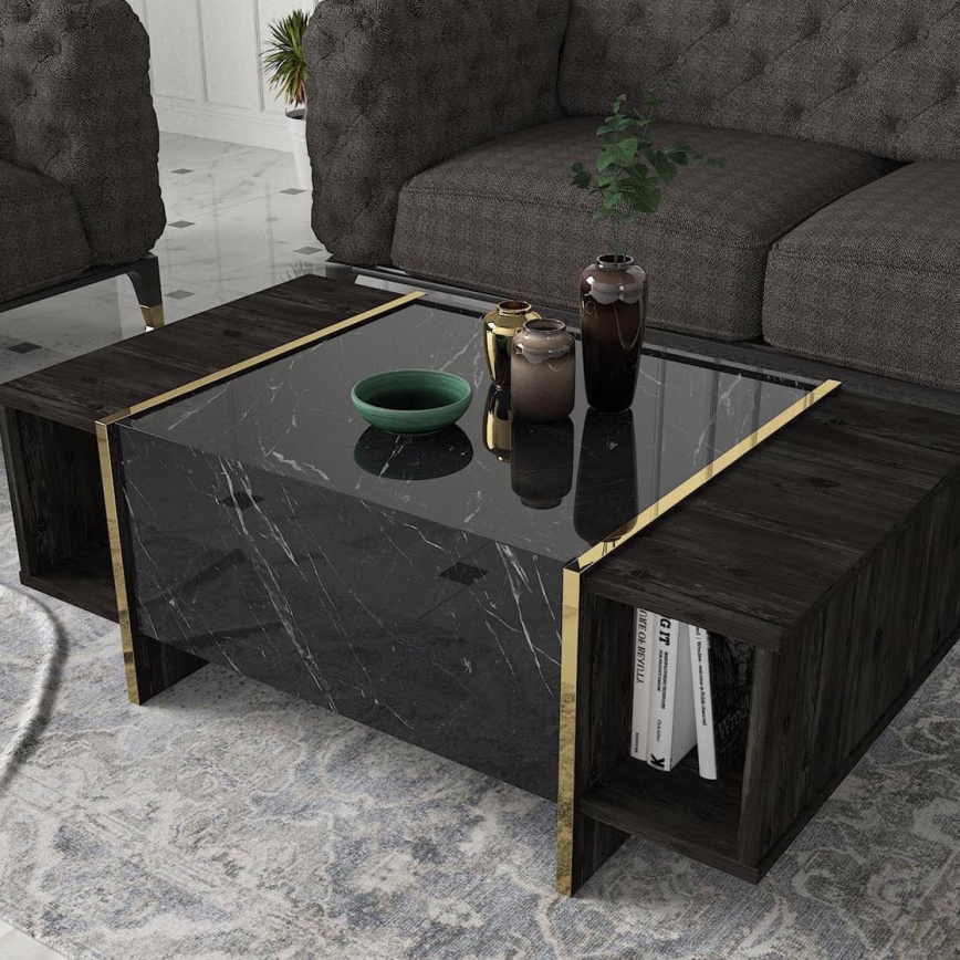 Koffietafel VEYRON 37,3x103,8 cm zwart/goud