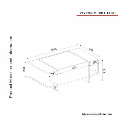 Koffietafel VEYRON 37,3x103,8 cm zwart/goud