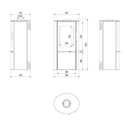 Kratki - Houtkachel van staal 8kW 150mm
