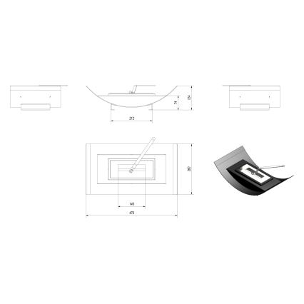 Kratki - BIO-open haard 12,4x47 cm 1kW zwart