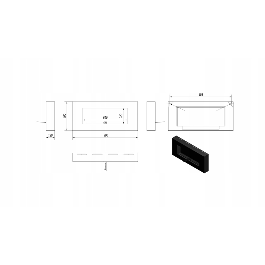 Kratki - Muur BIO-open haard 40x90 cm 1,5kW zwart