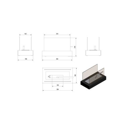 Kratki - BIO haard 21,8x35,4 cm 1kW zwart